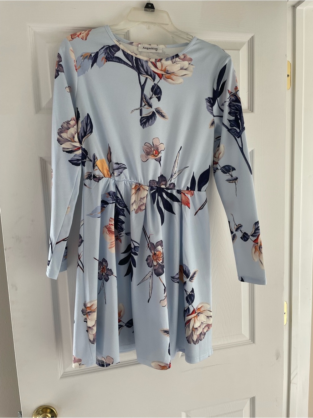 Agnes & Dora Sky Blue Floral Long Sleeve Fit-and-Flare Dress